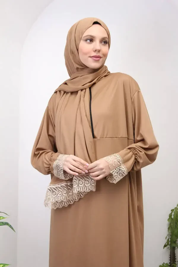 Стильное молитвенное платье-абая для женщин с прикрепленным хиджабом - 1