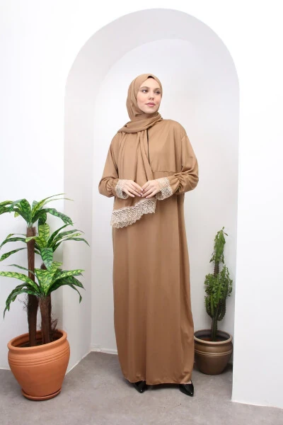 Стильное молитвенное платье-абая для женщин с прикрепленным хиджабом - 3