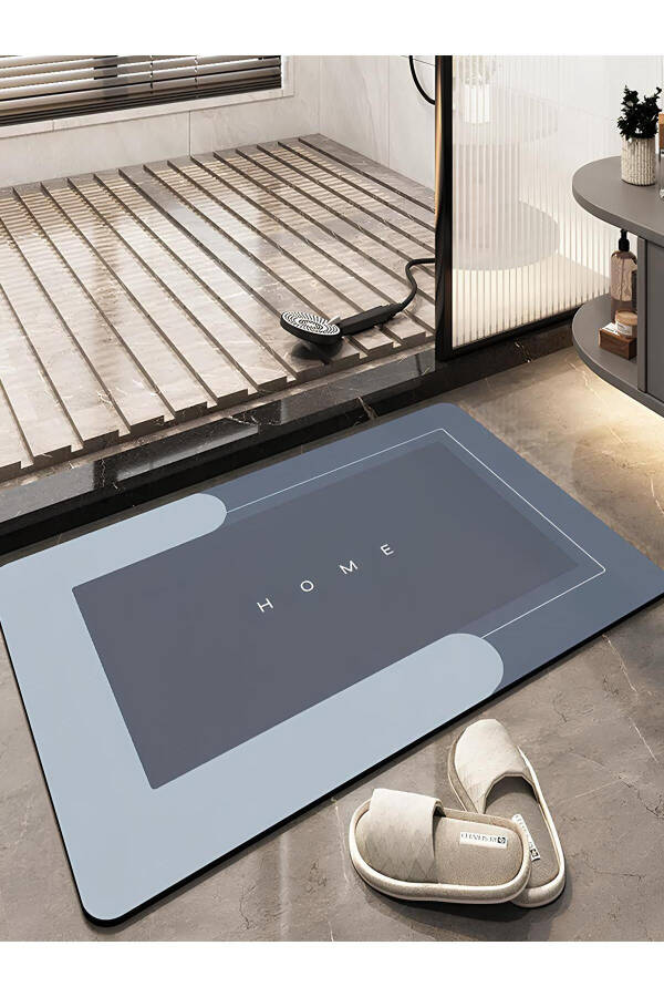 Стильный дизайн волшебного водопоглощающего коврика для ванной комнаты, туалета и раковины. Противоскользящая основа. Тёмно-синий квадратный коврик. - 1