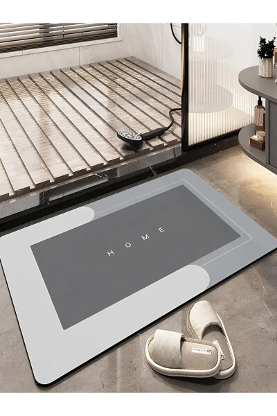 Стильный дизайн волшебного впитывающего коврика для ванной комнаты, туалетной комнаты и раковины. Нескользящая основа. Серый квадратный коврик. - GENEL MARKALAR