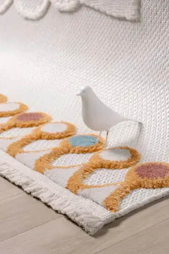 Стирающийся коврик для детской комнаты с кроликом, с рисунком, пятноустойчивый, антибактериальный, антиаллергенный AYAZ 08-КРЕМ 4 - 4