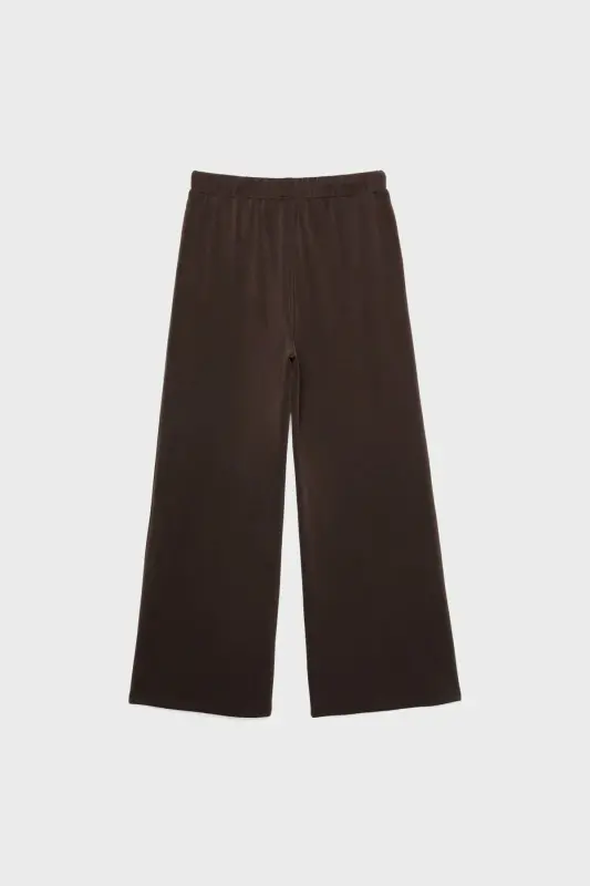 Stitch detailed and soft textured wide leg pants-Brown - 7
