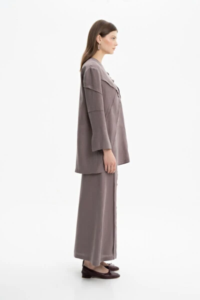 Stitch Detailed V-Neck Tunic-Mink - 4