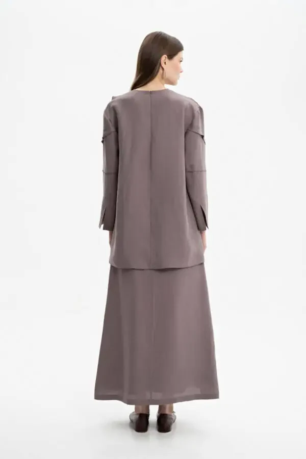 Stitch Detailed V-Neck Tunic-Mink - 5