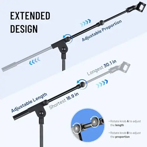 Стойка для микрофона CAHAYA Tripod Boom Arm Floor Mic Stand с переносной сумкой и 2 зажимами для микрофона для пения, выступления на свадьбе, с креплением для микрофона CY0239 - 4
