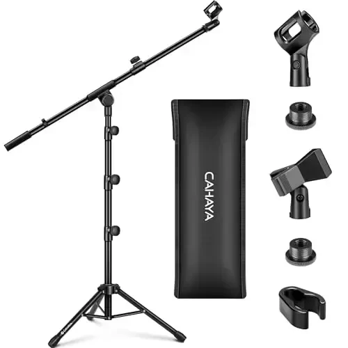 Стойка для микрофона CAHAYA Tripod Boom Arm Floor Mic Stand с переносной сумкой и 2 зажимами для микрофона для пения, выступления на свадьбе, с креплением для микрофона CY0239 - 4
