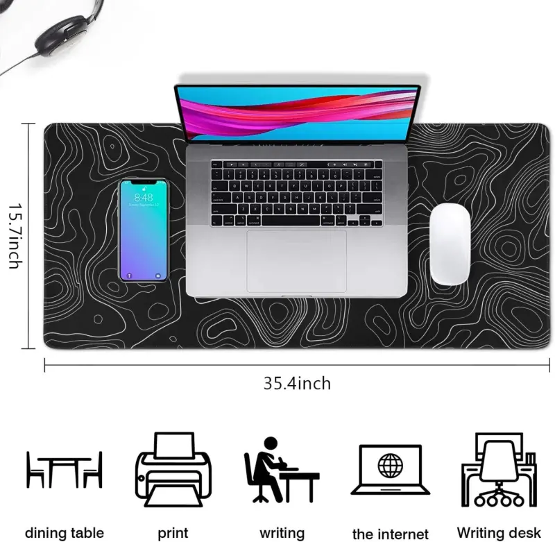 Stol usti, sirpanmaslik taglikli keng katta XL klaviatura sichqoncha tagligi - Topografik Kontur (35.4x15.7 dyuym) - 5