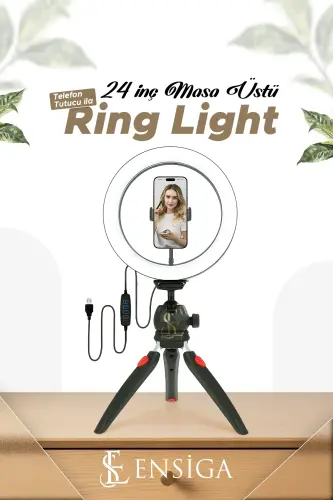 Stol usti yoritgichi Ring Light 10 dyuymli Led Mini Stol Tripodli Video Studiya Makiyaj Yorug'ligi - STOL OYOQLI 10 DYUYM 