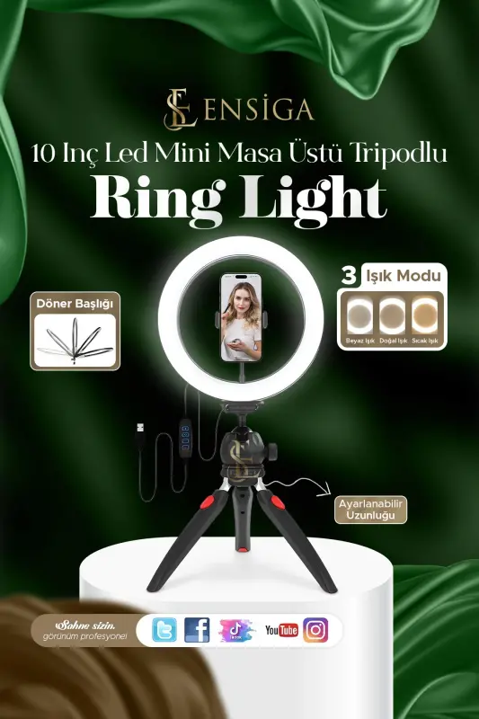 Stol usti yoritgichi Ring Light 10 dyuymli Led Mini Stol Tripodli Video Studiya Makiyaj Yorug'ligi - STOL OYOQLI 10 DYUYM - 2
