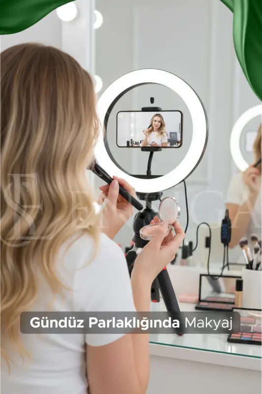 Stol usti yoritgichi Ring Light 10 dyuymli Led Mini Stol Tripodli Video Studiya Makiyaj Yorug'ligi - STOL OYOQLI 10 DYUYM - 6