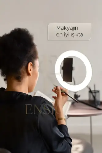 Stol ustida turuvchi 10 dyuymli LED halqa chiroq influencer Youtuber Tiktok telefon tutqichi bo'yanish chiroqi - 7
