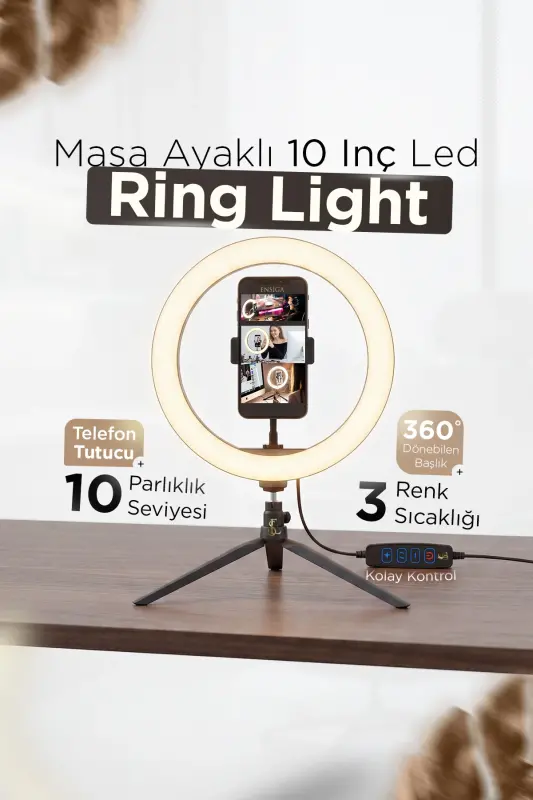 Stol ustida turuvchi 10 dyuymli LED halqa chiroq influencer Youtuber Tiktok telefon tutqichi bo'yanish chiroqi - 8