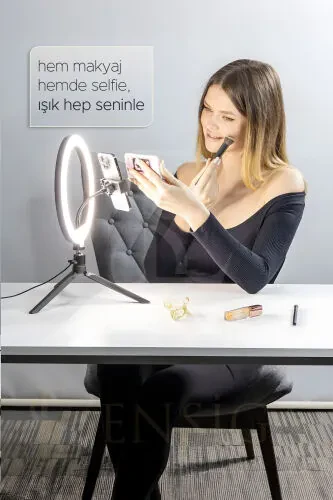 Stol ustida turuvchi 10 dyuymli LED halqa chiroq influencer Youtuber Tiktok telefon tutqichi bo'yanish chiroqi - EN SİGA