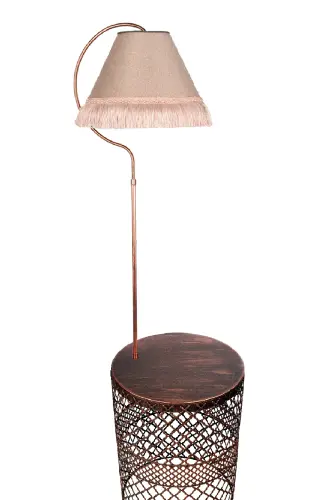 Sehpalı Lambader Tuğçe Elips Siyah Bakır Patine ⭐️Gülkurusu Kumaş Şapka Pembe Püsküllü⭐️Salon Köşe - BAKIR - 5