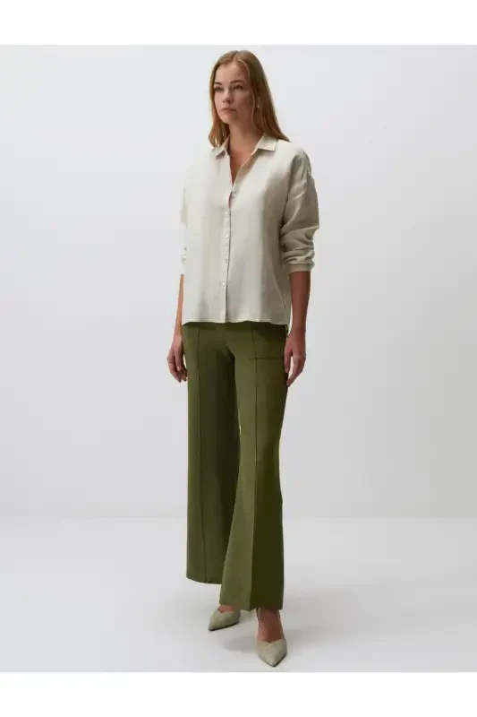 Stone 100% Linen Long Sleeve Basic Shirt-Stone - 2