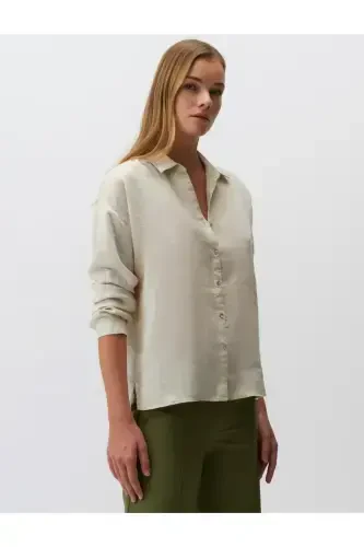 Stone 100% Linen Long Sleeve Basic Shirt-Stone - 4