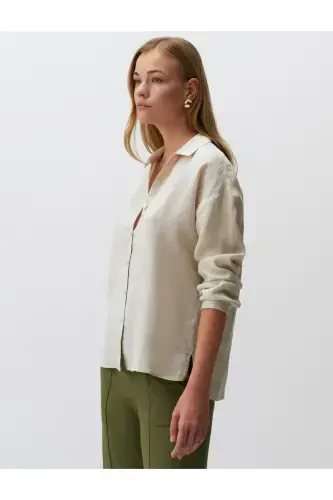 Stone 100% Linen Long Sleeve Basic Shirt-Stone - 5