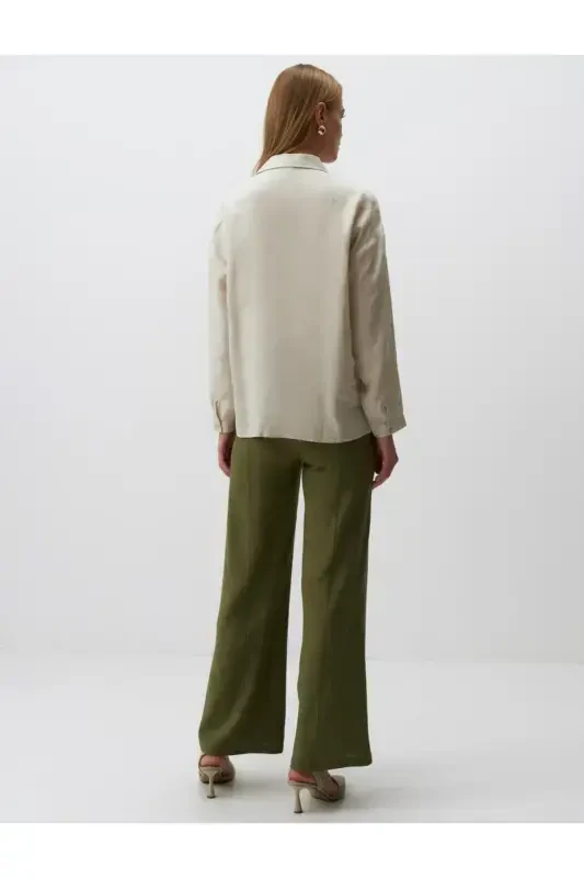 Stone 100% Linen Long Sleeve Basic Shirt-Stone - 6