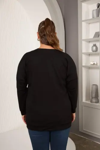 Stone And Embroidered Plus Size Sweatshirt Black - 4