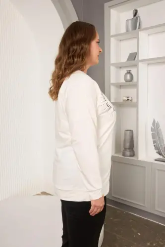 Stone and Embroidered Plus Size Sweatshirt White - 3