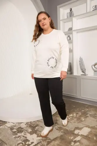 Stone and Embroidered Plus Size Sweatshirt White - 5