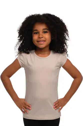 Stone Basic Girl Child Crew Neck Watermelon Sleeve T-shirt-BIRCH - 1