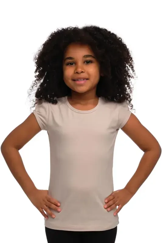 Stone Basic Girl Child Crew Neck Watermelon Sleeve T-shirt-BIRCH - 1