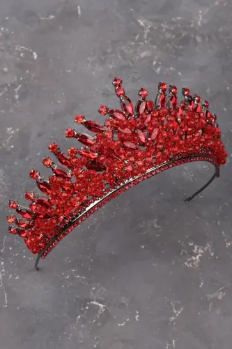 Stone Bead Embellished Crystal Stone Bridal Henna Wedding Crown Red-Red - LIMELIA (1)