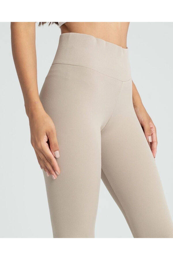 Stone Color Corset Ribbed Leggings - 4