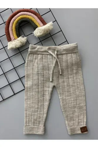 Stone Color Laced Unisex Baby Knitted Tight Pants-Stone 