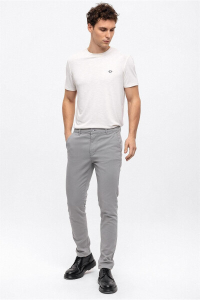 Stone Color Slim Fit Cotton Chino Pants - 1