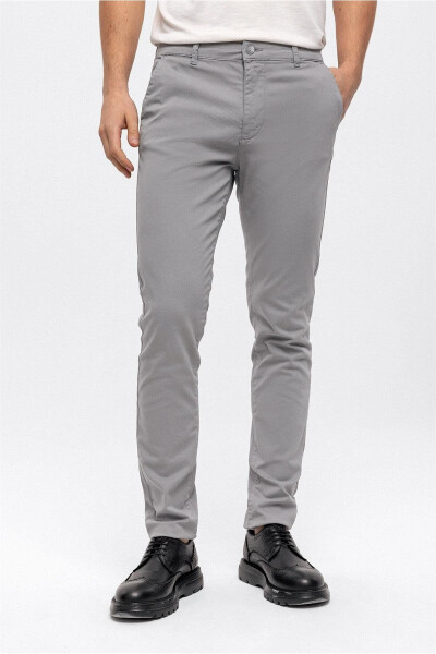 Stone Color Slim Fit Cotton Chino Pants - 2