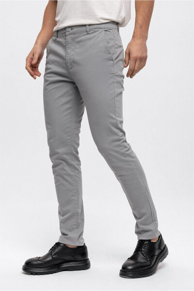 Stone Color Slim Fit Cotton Chino Pants - 3