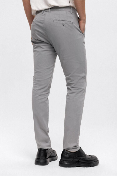 Stone Color Slim Fit Cotton Chino Pants - 5