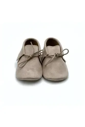 Stone Color Suede Leather Moccasin Baby Shoes Baby Booties-STONE COLOR - 1