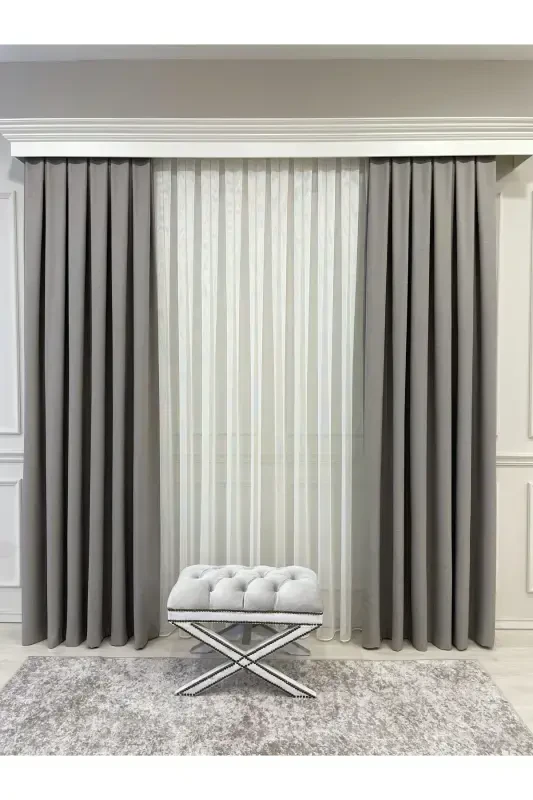 Stone Colour - Linen Look 1/3 Tight Pleat Curtain-Stone Colour - 1