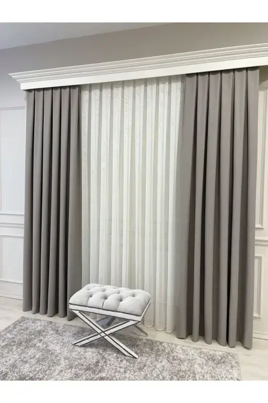 Stone Colour - Linen Look 1/3 Tight Pleat Curtain-Stone Colour - 2