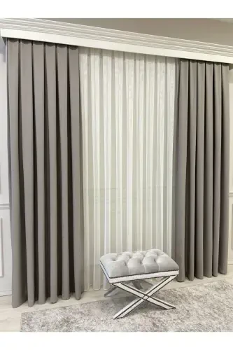 Stone Colour - Linen Look 1/3 Tight Pleat Curtain-Stone Colour - 3