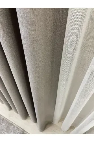 Stone Colour - Linen Look 1/3 Tight Pleat Curtain-Stone Colour - 5