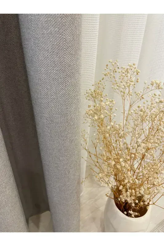 Stone Colour - Linen Look 1/3 Tight Pleat Curtain-Stone Colour - 6