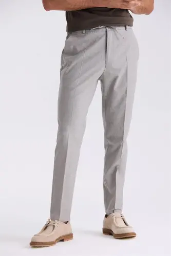 Stone Comfort Fit Elastic Waist Wool Blend Trousers - 1