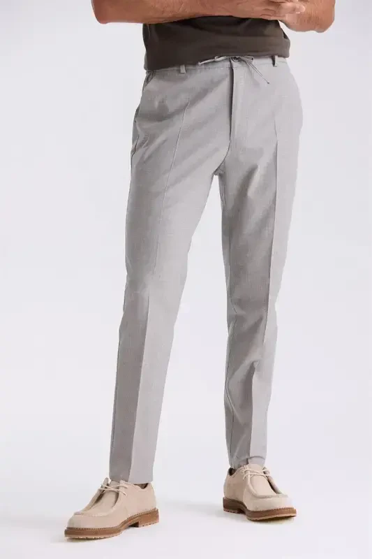 Stone Comfort Fit Elastic Waist Wool Blend Trousers - 1