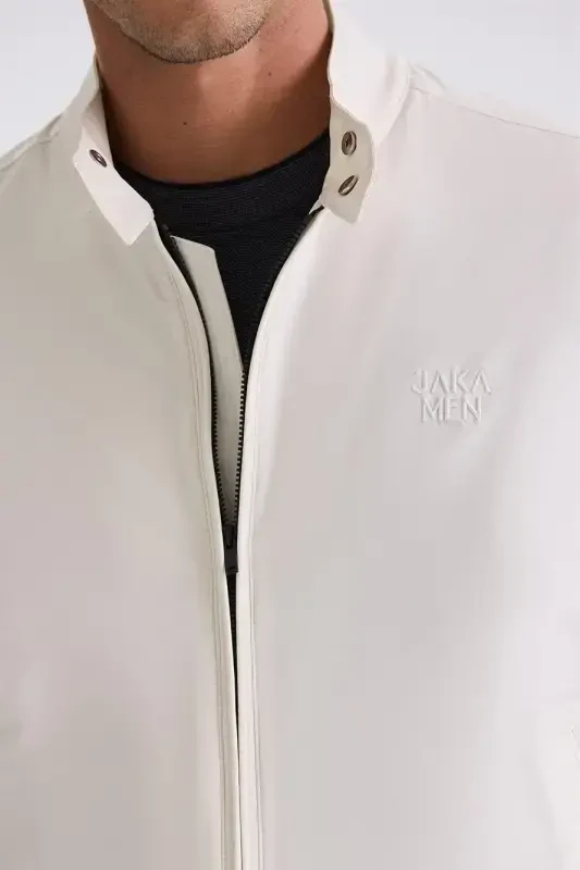 Stone Comfort Fit Stand-Up Collar Front Zippered Seasonal Jacket - 3