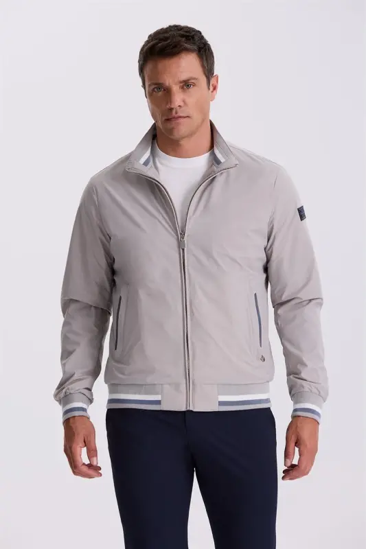 Stone Comfort Fit Stand-Up Collar Relaxed Fit Seasonal Jacket - 2