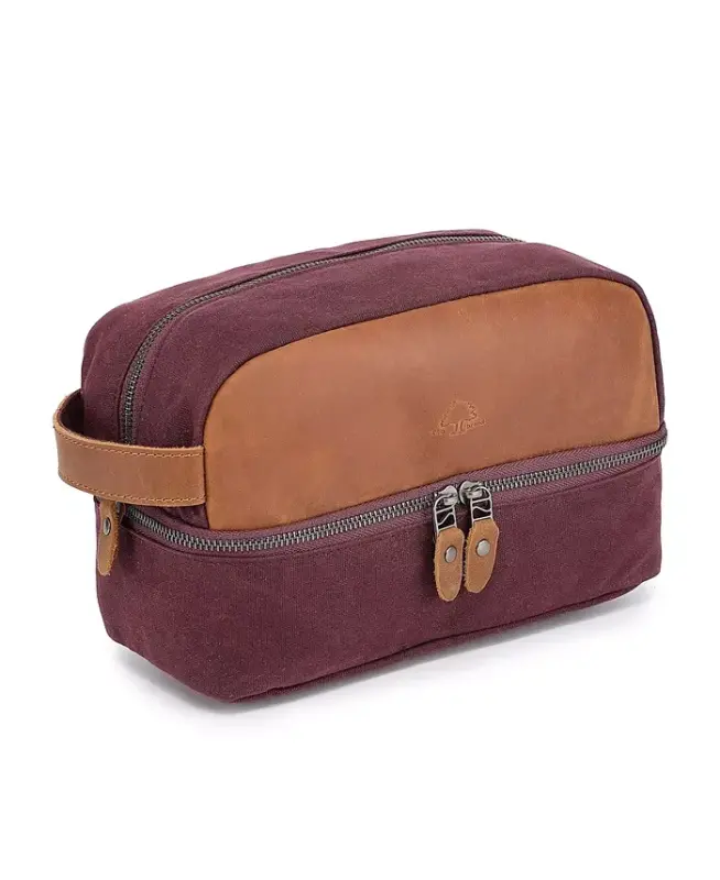 Stone Creek Waxed Canvas Toiletry Bag - Burgundy - 6