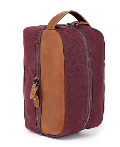 Stone Creek Waxed Canvas Toiletry Bag - Burgundy - 7