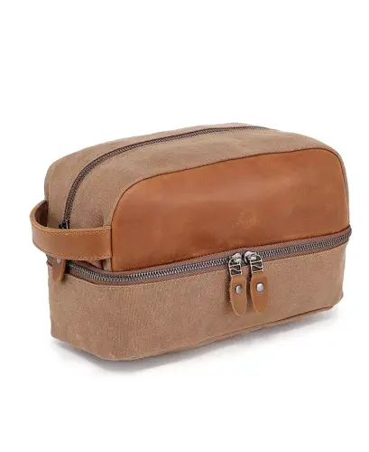Stone Creek Waxed Canvas Toiletry Bag-Khaki - 7