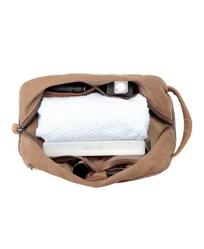 Stone Creek Waxed Canvas Toiletry Bag-Khaki - 3
