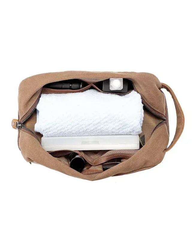 Stone Creek Waxed Canvas Toiletry Bag-Khaki - 3