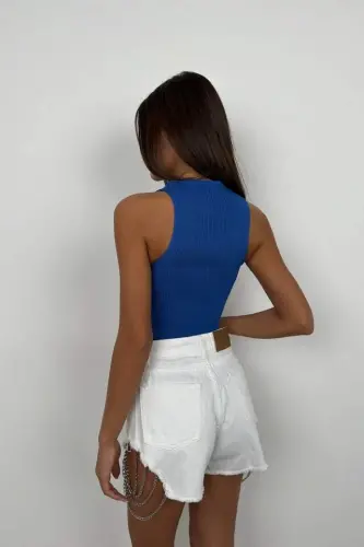 Stone Detail Décolleté Crop Blouse - 4